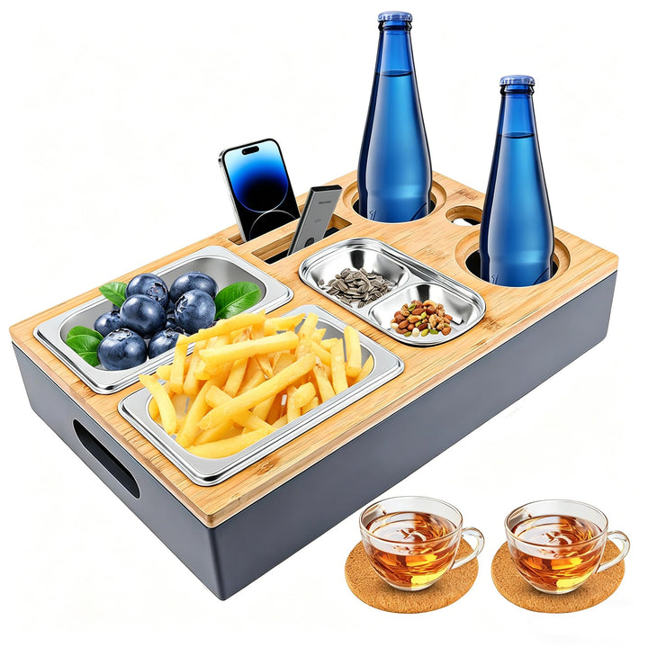 Couchbar Snackbox, Sofatablett Snackbox Mit Snackschalen Aus Edelstahl, Snackbox mit Fächern, Sofaab