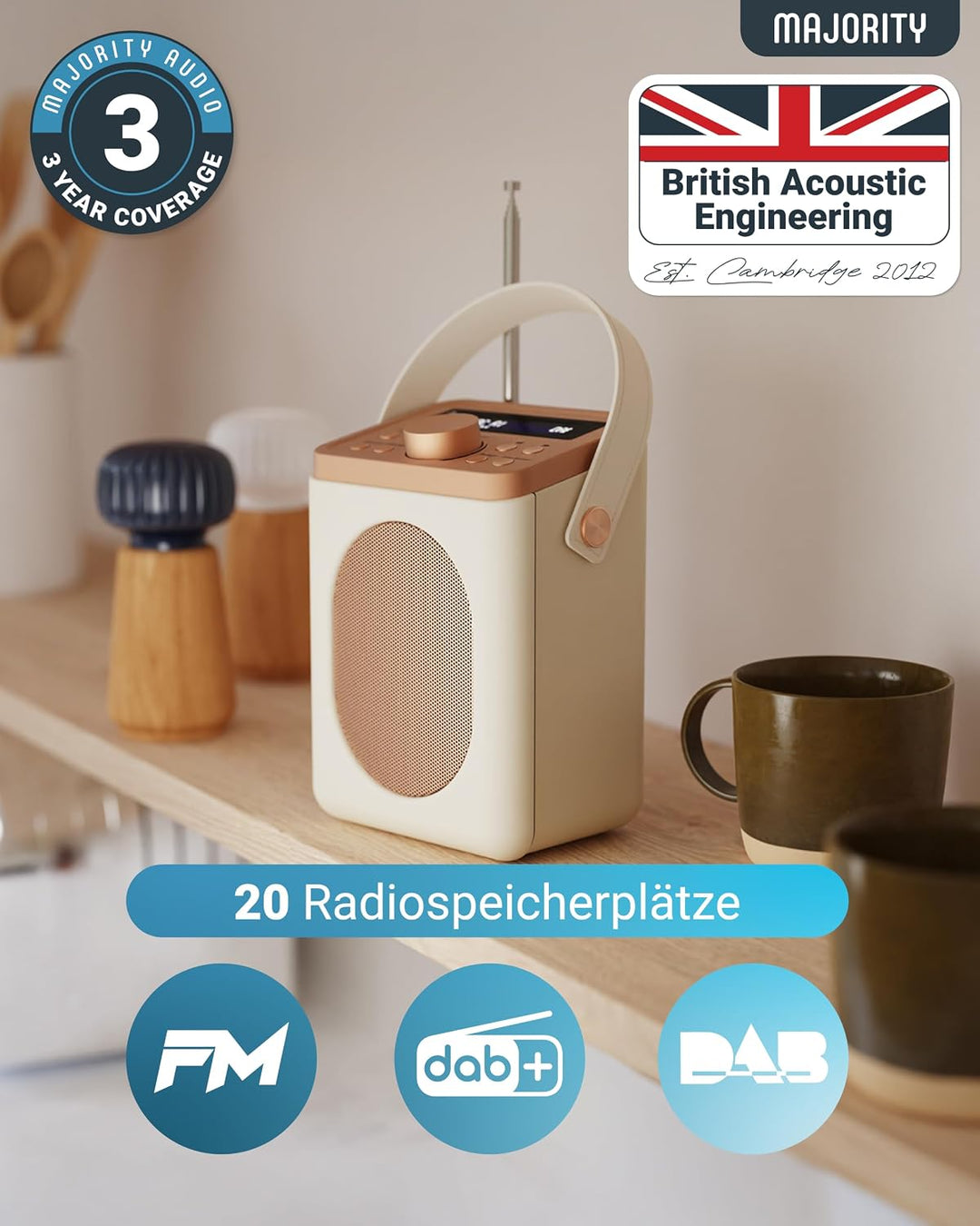 MAJORITY Little Shelford DAB Plus Radio | Küchenradio UKW mit Bluetooth | Radio Batteriebetrieben mi