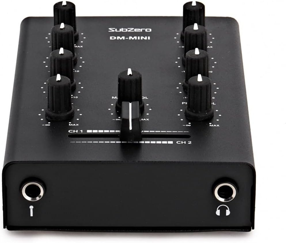 SubZero 2-Kanal-Desktop-Mini-DJ-Mixer mit Crossfader und Mikrofoneingang
