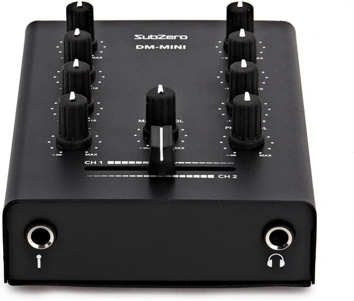 SubZero 2-Kanal-Desktop-Mini-DJ-Mixer mit Crossfader und Mikrofoneingang