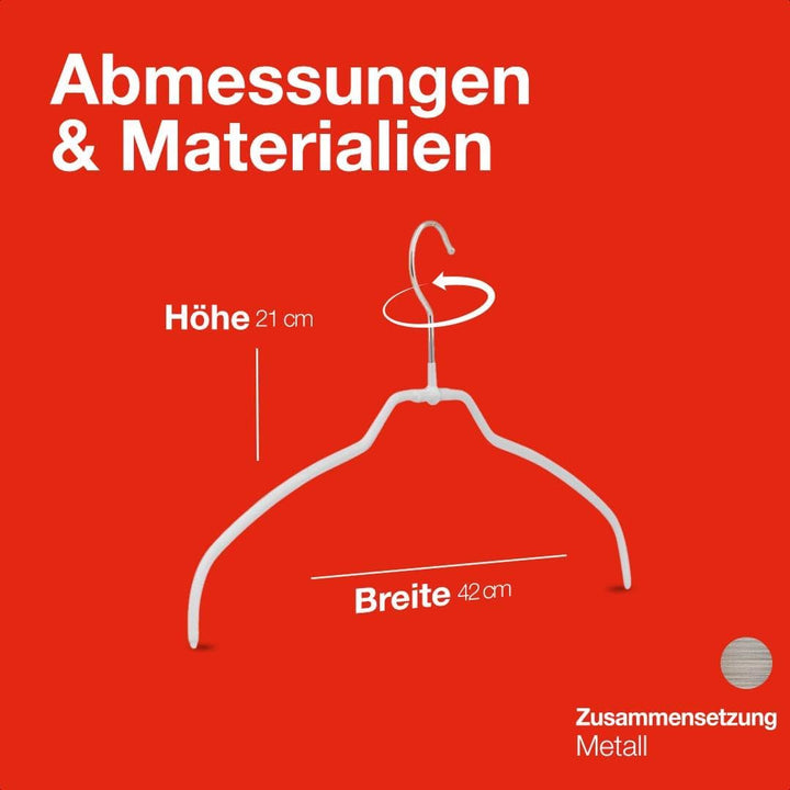 MAWA Kleiderbügel Light, Set mit 20 50% platzsparenden und rutschfesten Bügeln, ideal für Hemden und