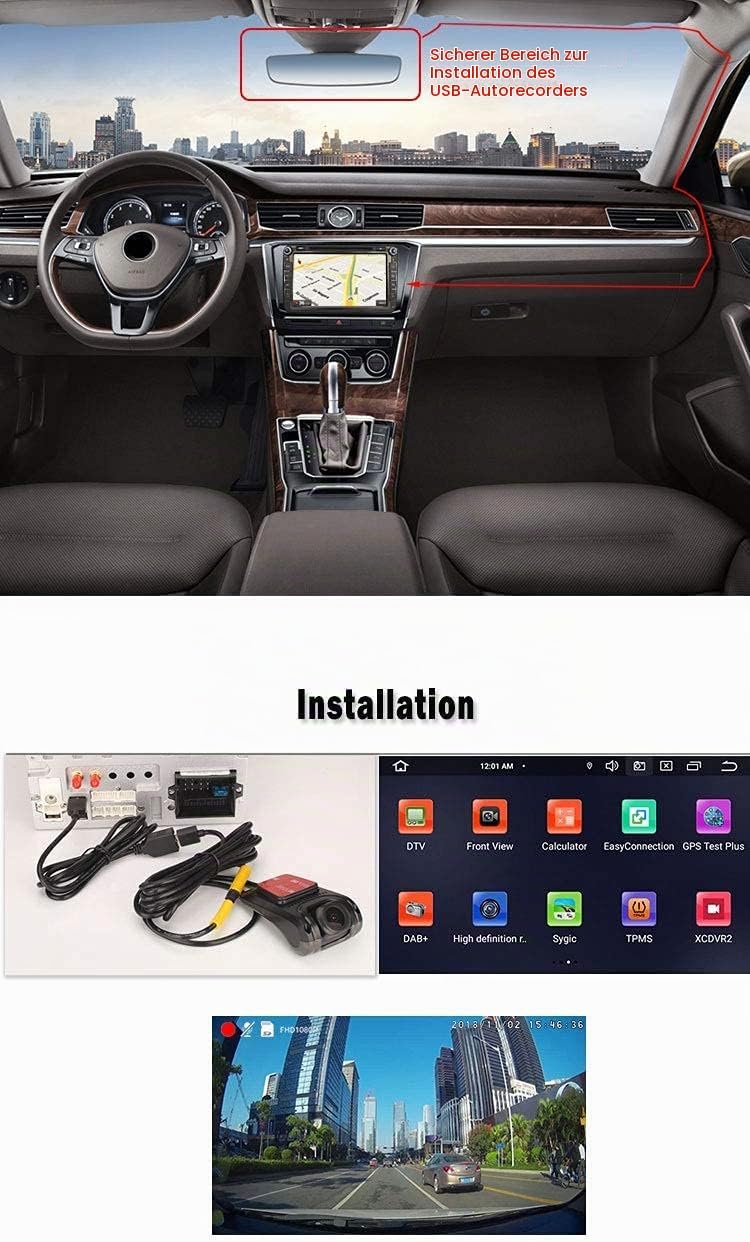 ERISIN HD 1080P 150° Weitwinkel Mini Auto Dashcamera Wasserdicht USB Dashcam Auto DVR Recorder Nacht