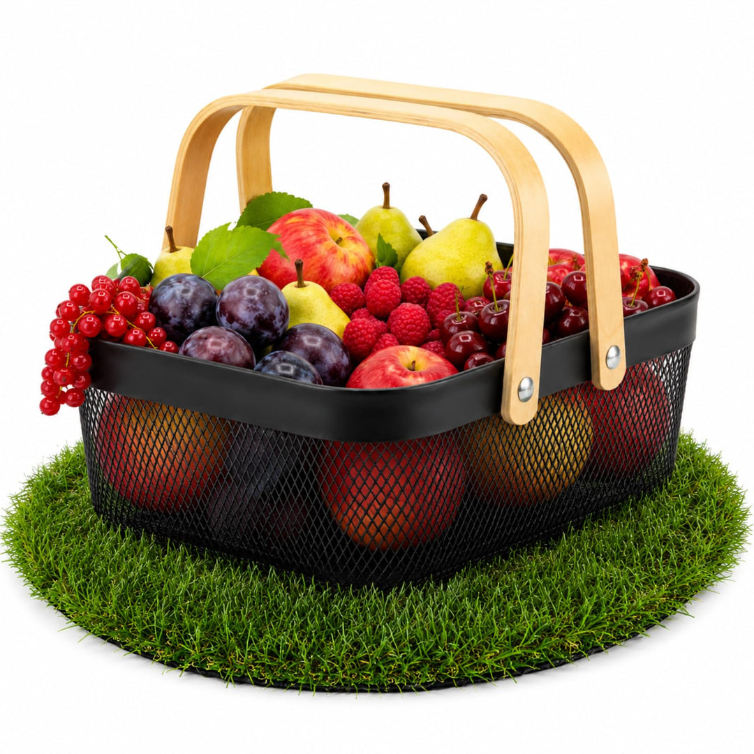 Drahtkorb mit Henkel, Metall Aufbewahrungskorb, Garten-Erntekorb für Obst Gemüse Kräuter, Mesh Korb