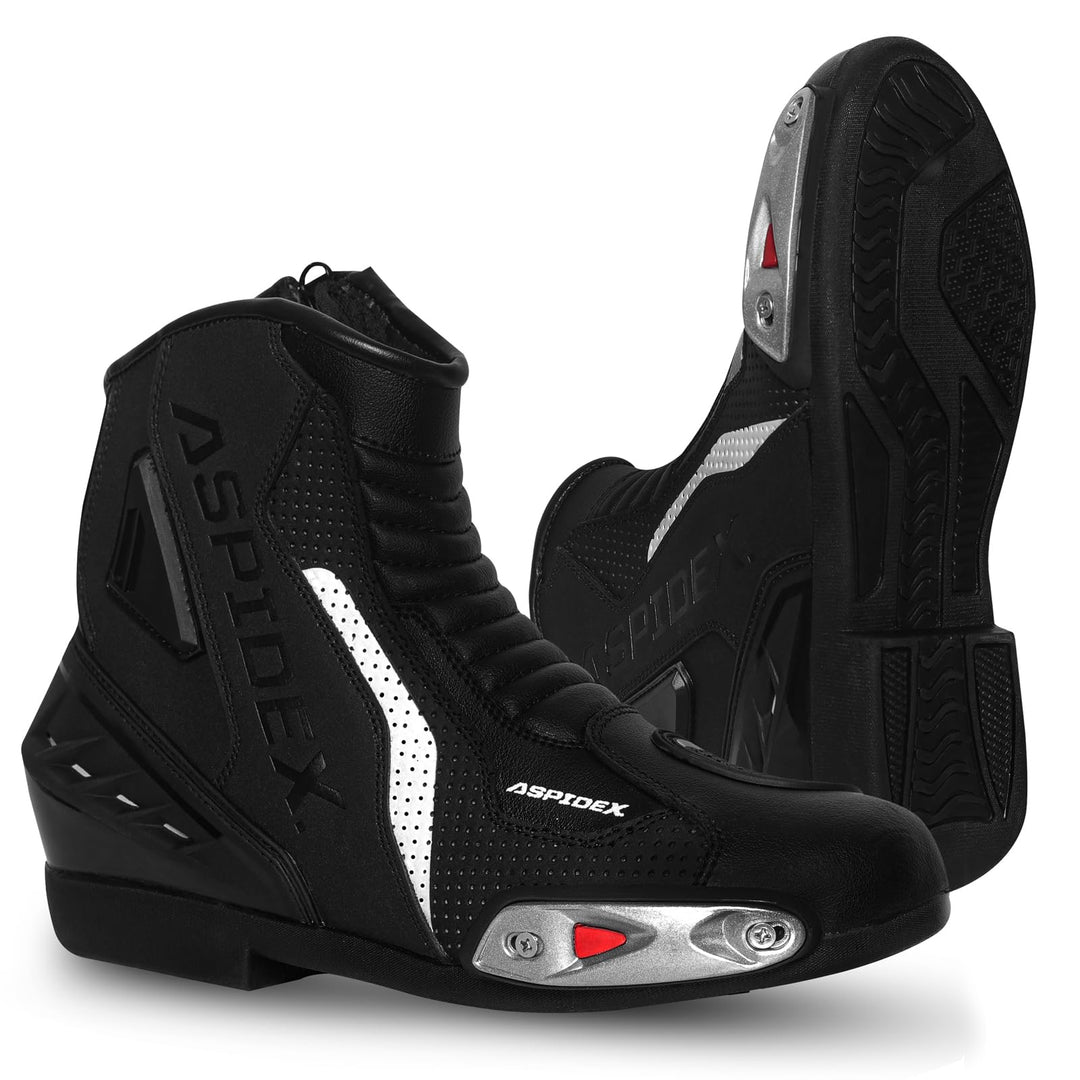 Herren Motorradstiefel Leder Motorrad Stiefel Sport Motorrad Schuhe mit schwarzer Gummisohle Stiefel