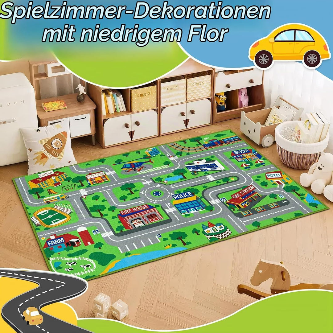 Capslpad Kinderteppich 100x160cm rutschfest Stadtplan Spielteppich Pädagogischer Spielteppich Maschi