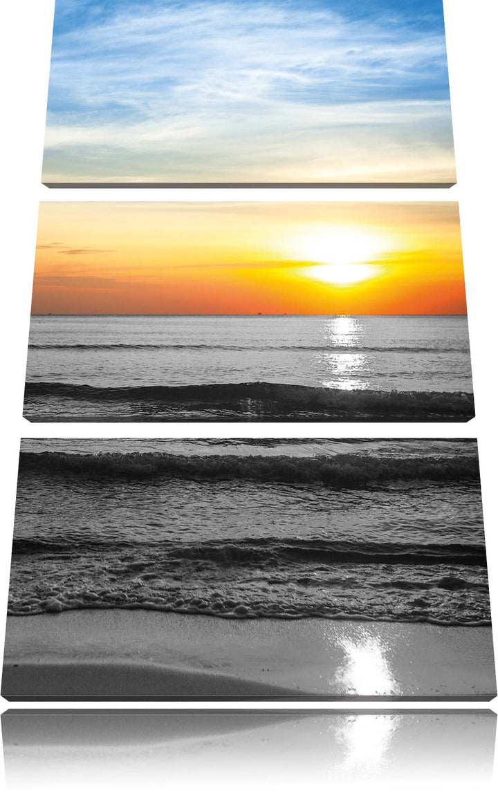 Pixxprint Malibu Beach Sunrise Water Sand als Leinwandbild/Grösse: 3 Teilig (120x80) cm/Wandbild/Kun
