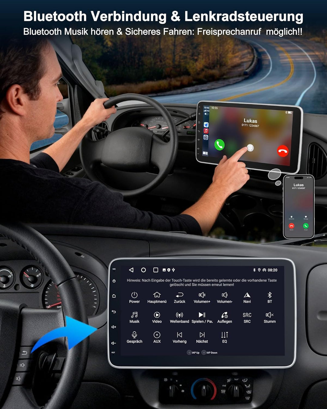 Autoradio mit Bildschirm Single DIN Auto Radio mit Navi Bluetooth Wireless CarPlay Android Auto DAB