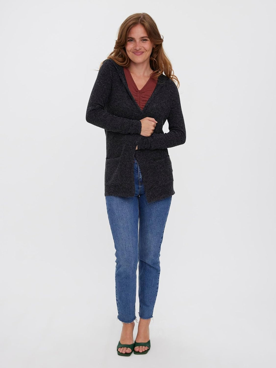 VERO MODA Damen Vmdoffy Ls Open Hood Cardigan Ga Noos Strickjacke XS Schwarz, XS Schwarz