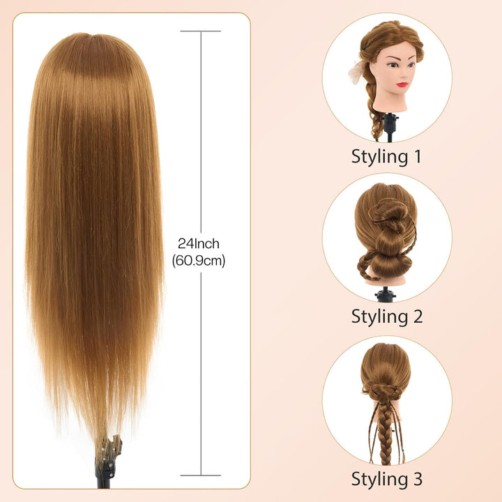 NEVERLAND Friseurkopf 24 Zoll 50% Echthaar Trainingsköpfe für Friseure Übungskopf Friseursalon Puppe
