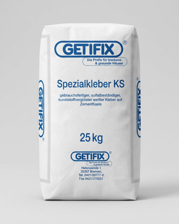 Spezialkleber KS Weiss 25 kg – sulfatbeständiger und gebrauchsfertiger Werkstrockenmörtel