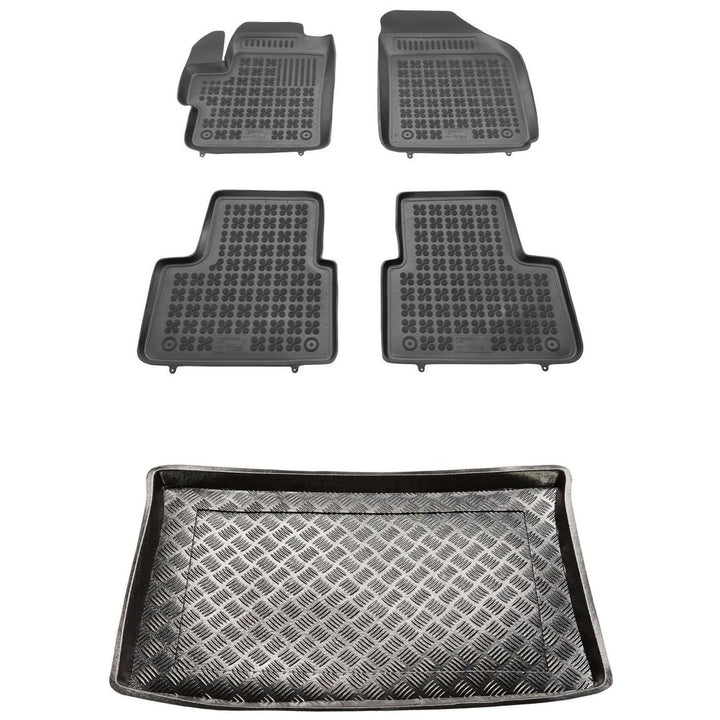 MOTOS Satz Gummifussmatten und PE Kofferraumwanne für Chevrolet Spark II 2005-2009 Verbessern Sie Ih