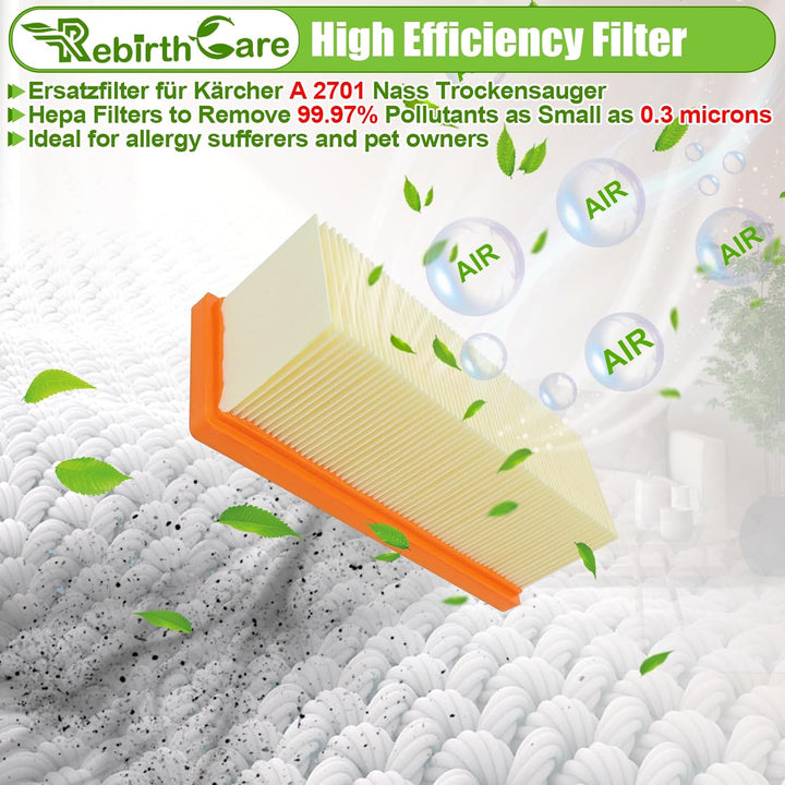 Rebirthcare 2 stück 6.414-498.0 filter für kärcher a 2701, a2731 pt, a 2801 plus, se 2001, se 3001,