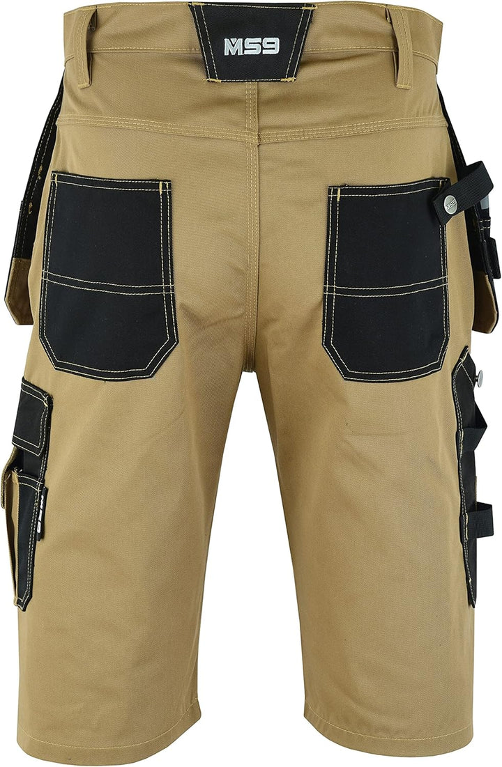 MS9 Herren Arbeitsshorts Kurze Arbeitshose Cargoshorts mit Holstertaschen Werkzeugtaschen Multifunkt