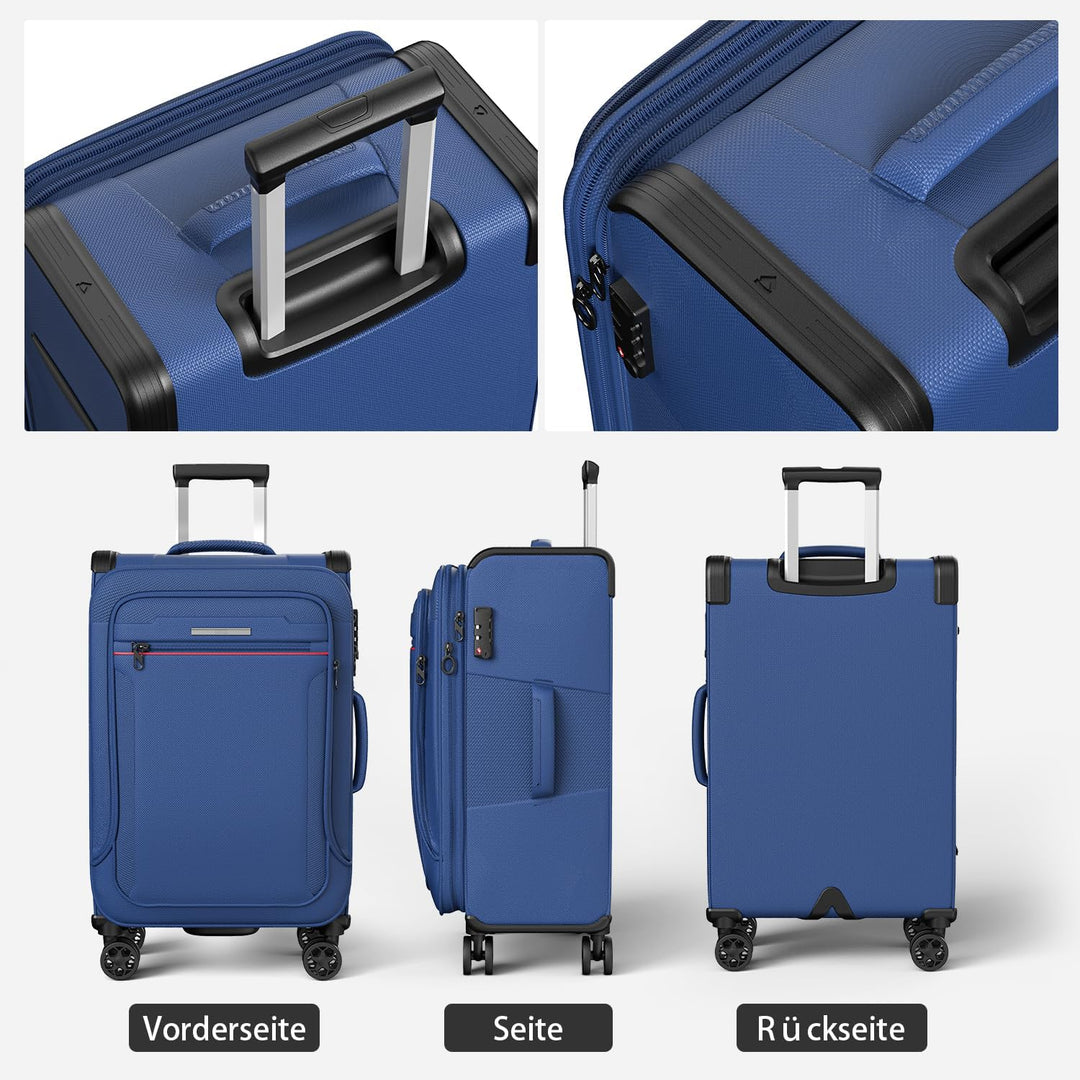 Weichschalenkoffer Set 3-teilig erweiterbar - Stoffkoffer Trolley wasserfest - Reisekoffer mit 4 Rol