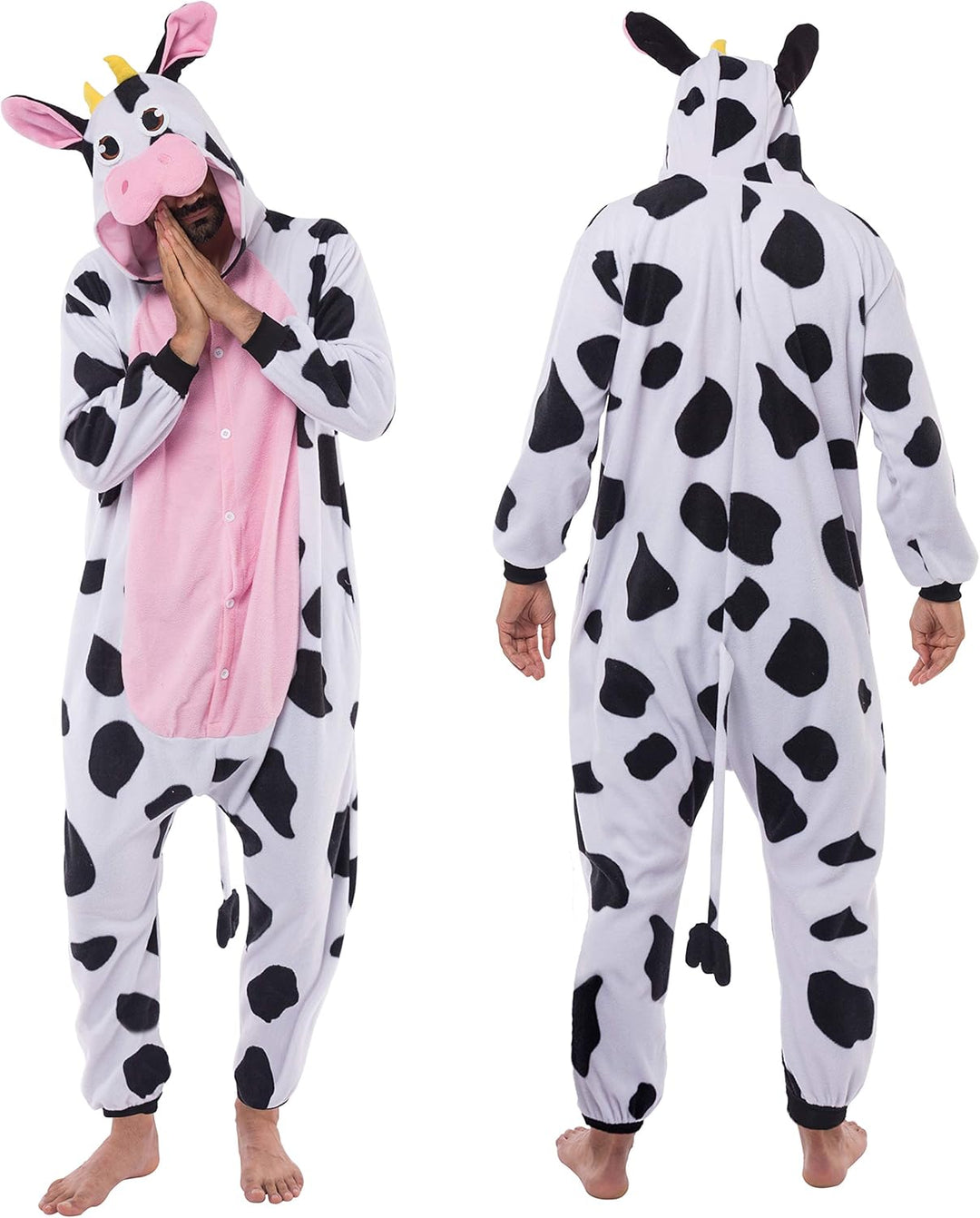 Spooktacular Creations Unisex Erwachsene Plüsch Pyjama Schlafanzug, Damen Herren Onesie Jumpsuit Kuh