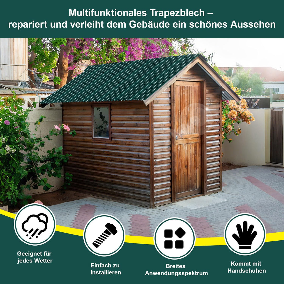 Trapezblech Dachplatten 12 Stück, 115 × 45 cm Dachblech Set aus Stahlblech, ca. 6 m², Wellblech Prof