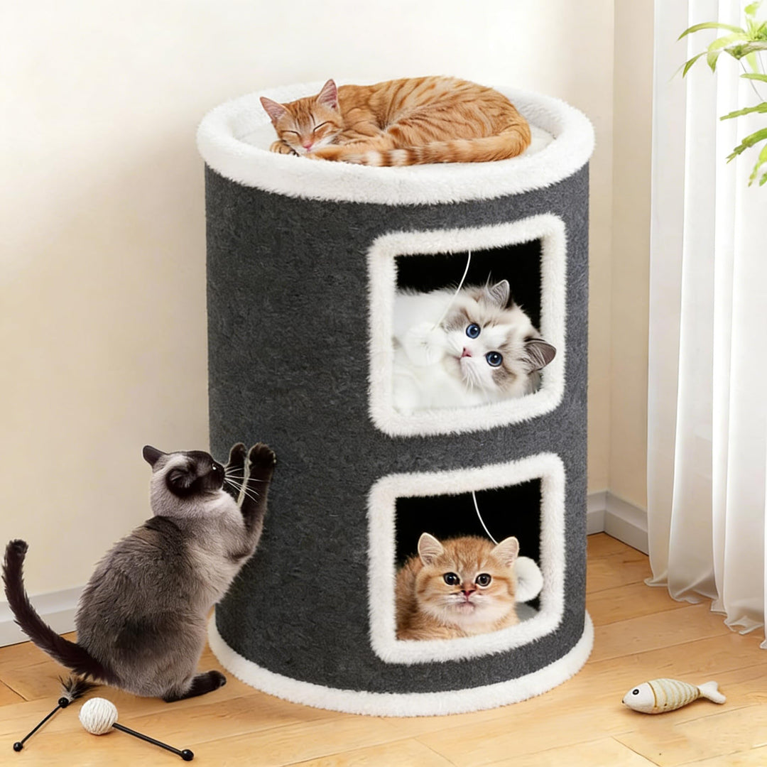 Katzenhöhle Katzenfass, Katzenhaus mit Kratzbrett für Indoor-Katzen,Kratzbaum Klein mit Plattform, H