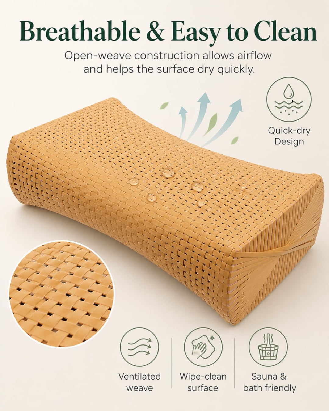 iplusmile Simuliertes Rattan Saunakissen Ergonomisches Nackenstützkissen Für Sauna Dampfbad Wellness