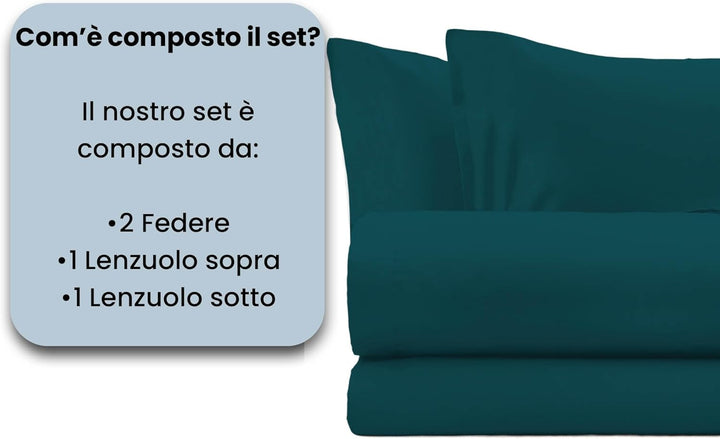 Italian Bed Linen Max Color Bettwäsche-Set, Benzin grün, Doppelte 2 Sitze Petrolgrün, 2 Sitze Petrol