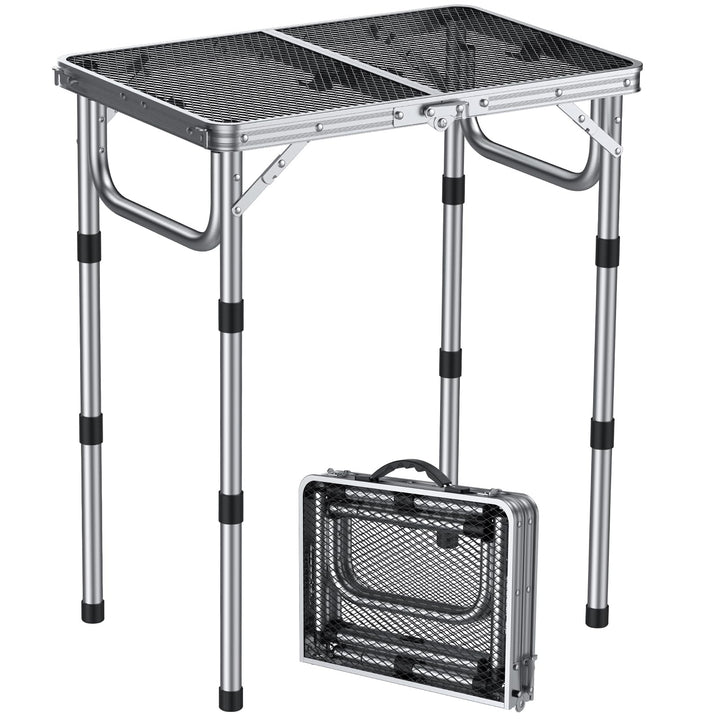 Anbte Campingtisch Klapptisch mit 3 Verstellbare Höhe Grilltisch aus Aluminium 60 * 40cm Koffertisch