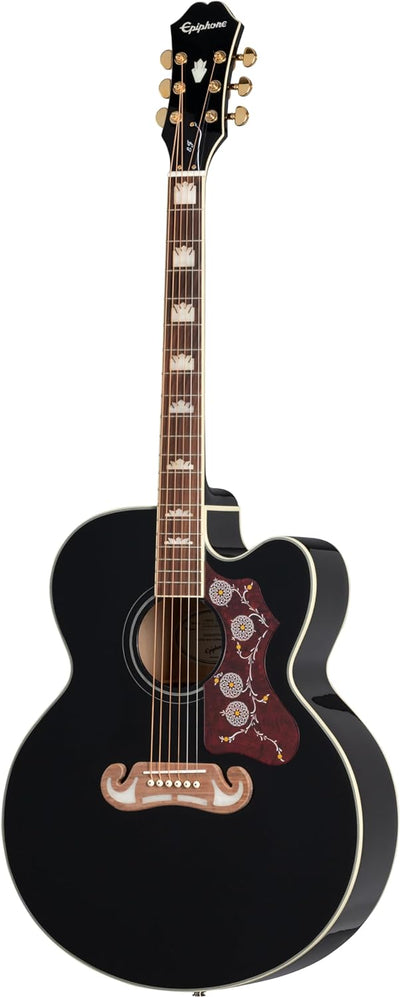 Epiphone EJ-200SCE Solid Top Cutaway Akustische/Elektrische Gitarre (Schwarz lackiert, Ahorn Korpus,