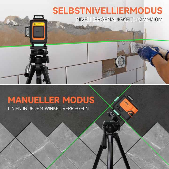 DOVOH Kreuzlinienlaser 360, Selbstnivellierung 4D 360 grad laser, 16 Linien Grüner Strahl, Ausrichtu