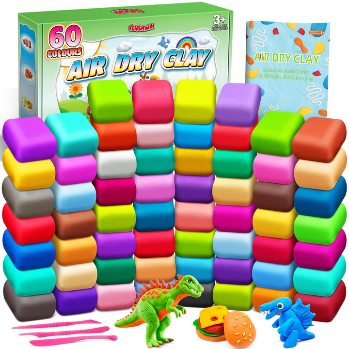 Modelliermasse Lufttrocknend, 60 Farben Lufttrockener Magischer Knete für Kinder, Air Dry Clay, 60 F