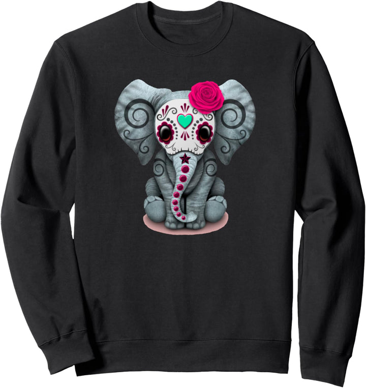 Sugar Skull Red Rose Elephant Day Of The Dead Halloween Sweatshirt