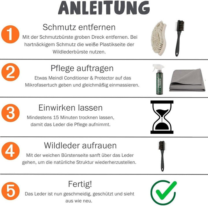 RENNER XXL MEINDL Wildleder-Pflegeset – Meindl Conditioner & Proofer Imprägnierung + Schmutzbürste +