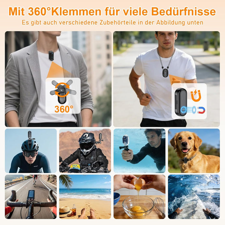 4K WiFi Actioncam Sportkamera 30M Wasserdicht, 38g Ultra-Leicht, 360° Drehbar, Mini Action Camera fü