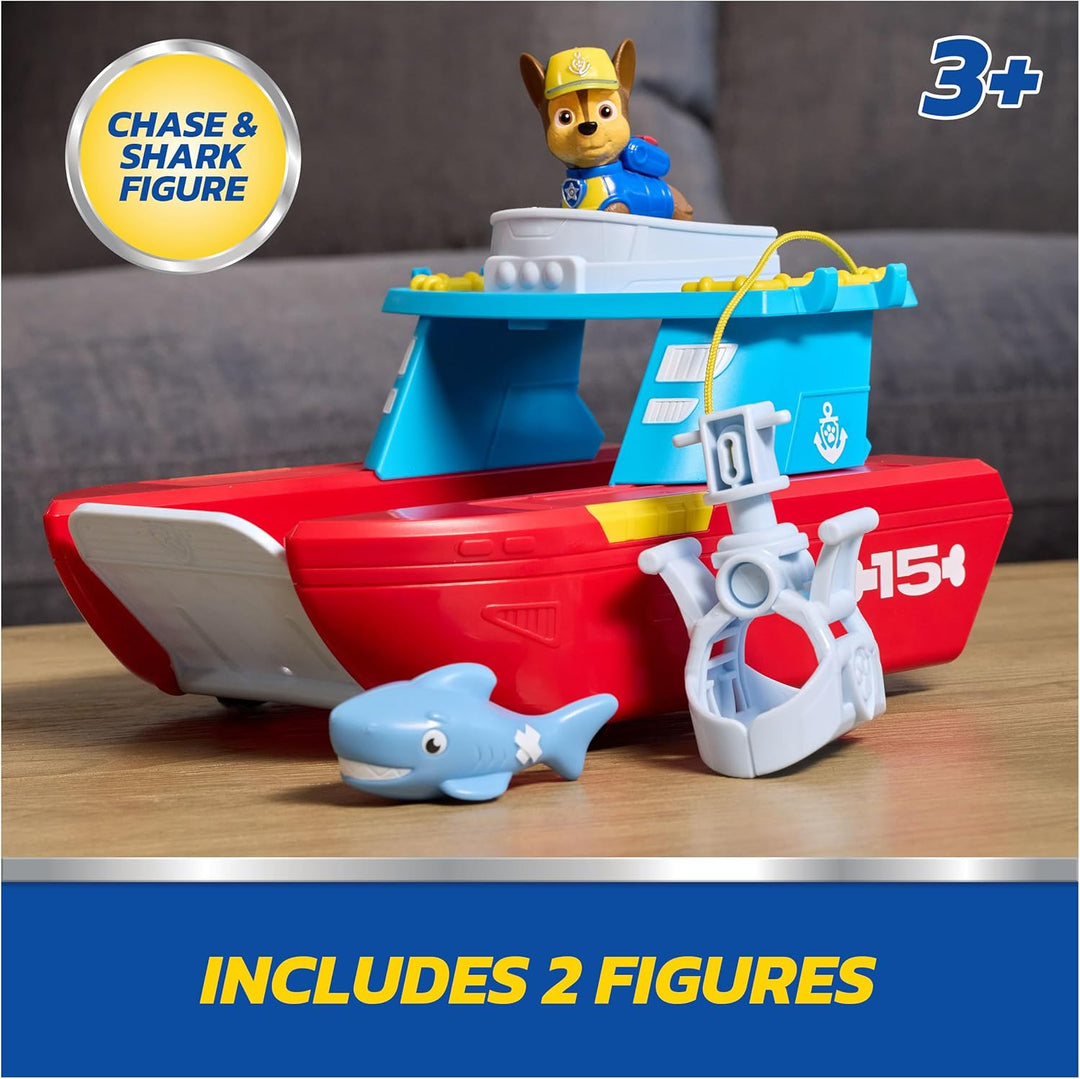 AW Patrol – Sea Patroller Rettungsboot mit Chase Figur und Hai, ca. 23 cm, 2 Einsatzmodi Wasser & La