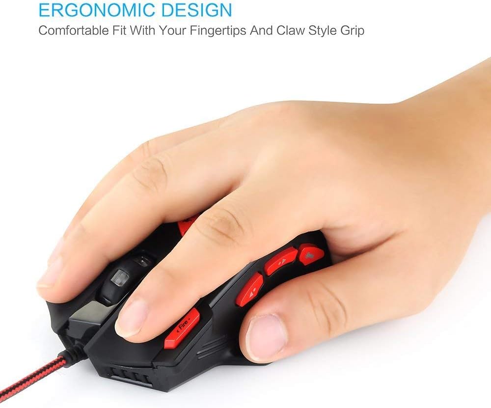 zelotes Kabelgebundene Gaming Maus mit 9200 DPI,8 programmierbarem Tasten,Verstellbarem Gewicht,RGB-