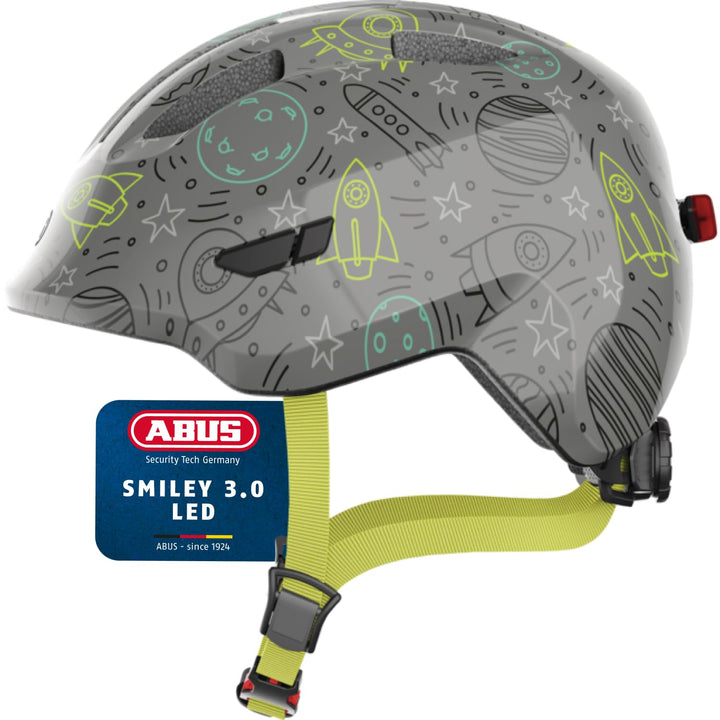 ABUS Kinderhelm Smiley 3.0 LED - Fahrradhelm mit Licht - tiefe Passform & Platz für einen Zopf - für