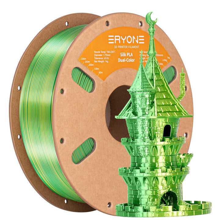 ERYONE Dual Zweifarbig PLA Filament 1.75mm, 3D Drucker Filament 1kg Spule +/- 0,02 mm, Seide Gelb &amp;