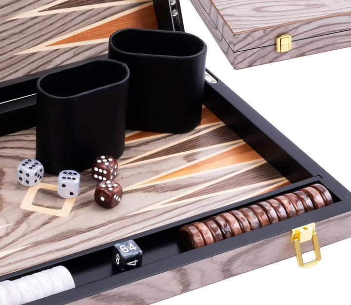Engelhart- 250542 - Luxus-Backgammon 15 Zoll – Ebenholzfurnier lackiert – grau 15 Zoll Ebenholzgrau,