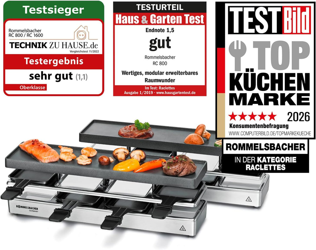 ROMMELSBACHER RC 1600 Raclette-Grill fun for 4+4 (Tischgrill, für 8 Personen, erweiterbar, Parkdeck,
