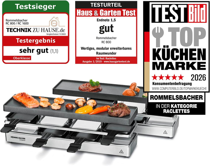 ROMMELSBACHER RC 1600 Raclette-Grill fun for 4+4 (Tischgrill, für 8 Personen, erweiterbar, Parkdeck,