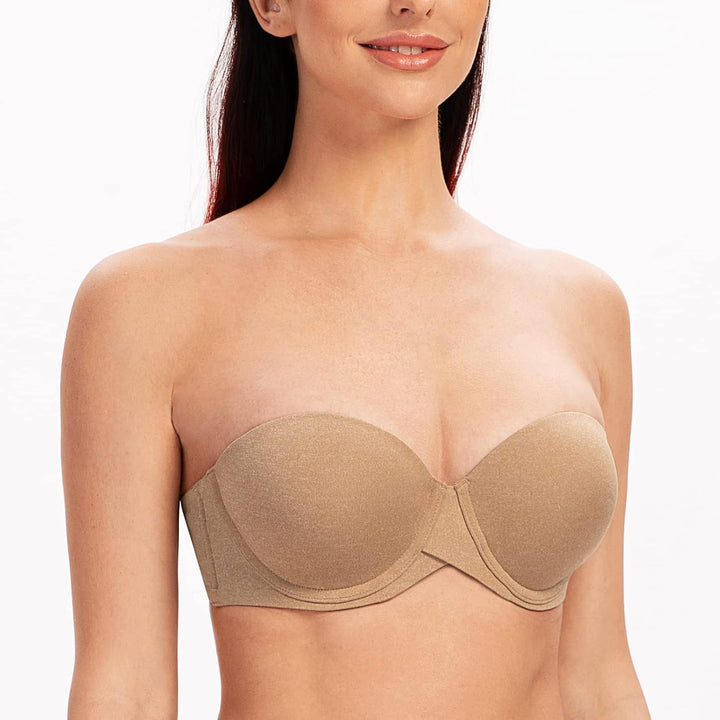 MELENECA Damen Bügel Erheben Gepolstert Hochdrücken Trägerlos BH mit geformte Cups 85C Beige Heide,