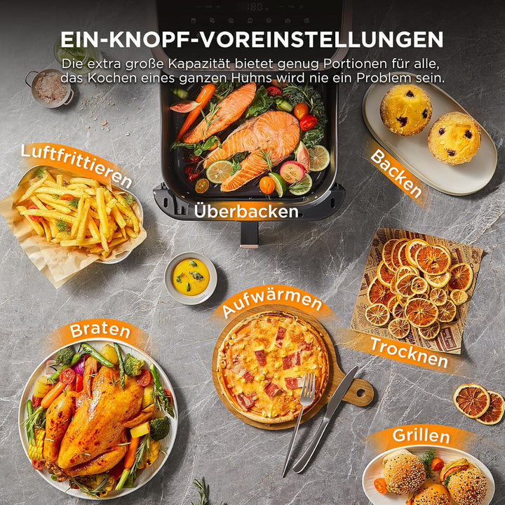 Midea Heissluftfritteuse XXL AirFryer 8.5L, 8-in-1 Heissluftfritteuse mit Sichtfenster, Extra breite
