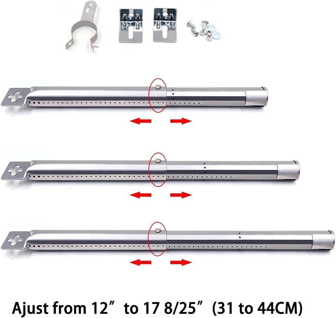 Denmay 31-44CM Universal Edelstahl Rohrbrenner und 30-72CM Brennerabdeckung für CharBroil, Enders, L