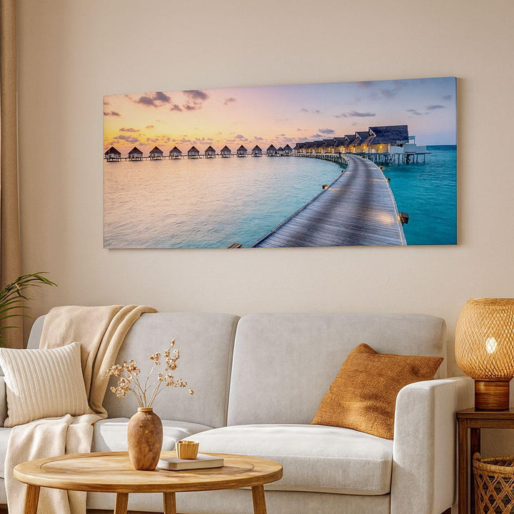 Wandbilder Dekoration Wohnzimmer Malediven Meer Panorama Bilder auf Leinwand 120x50cm Leinwandbild m