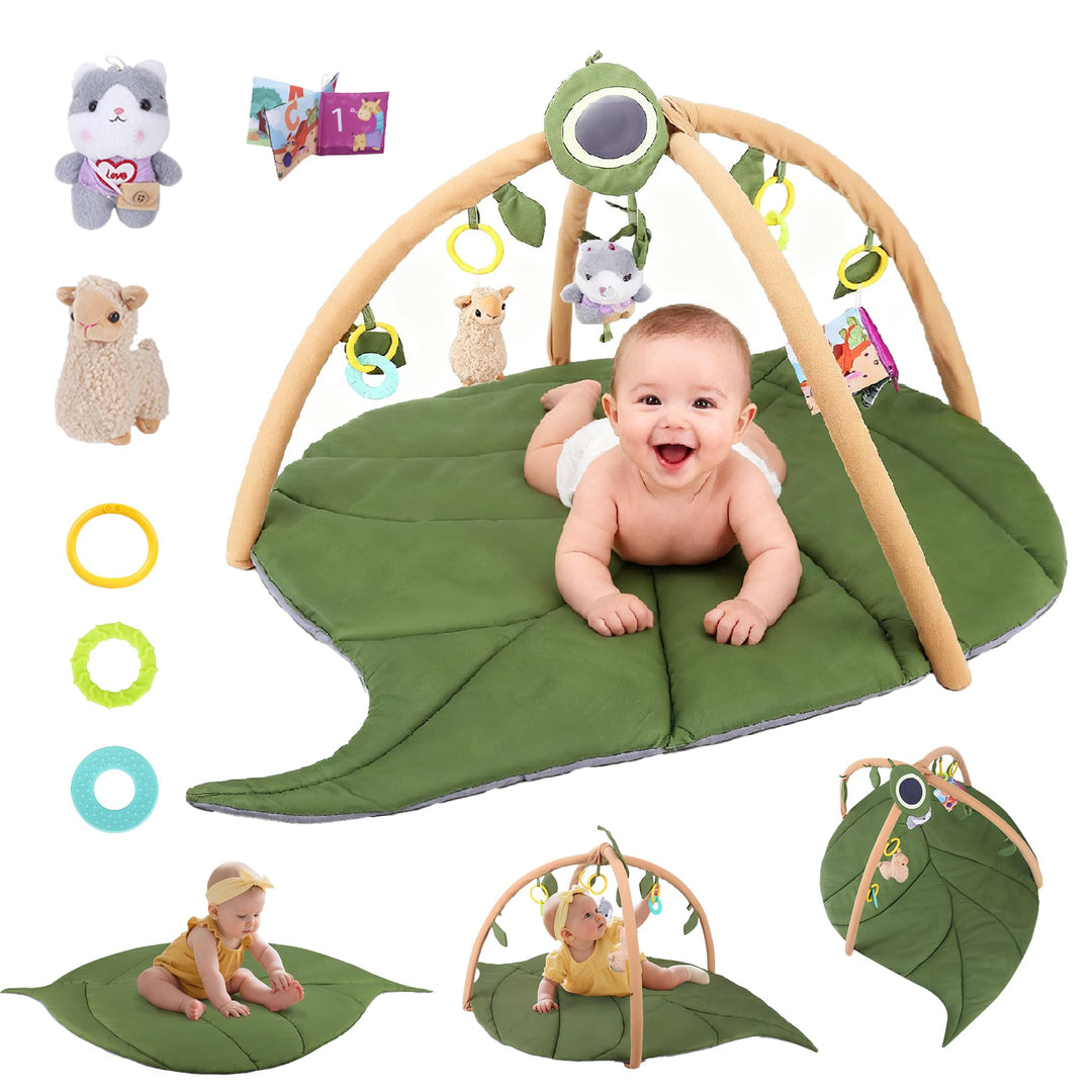 Spielbogen Baby, Krabbelmatte mit Spielbogen Blattförmig, Extra Weiche Baby Spieldecke 0-6-12-18 Mon