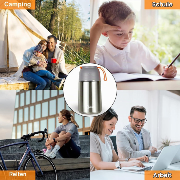 Thermobehälter für Essen 650ml | Wärmebehälter für Speisen Edelstahl mit Faltbaren Löffel | Thermo L