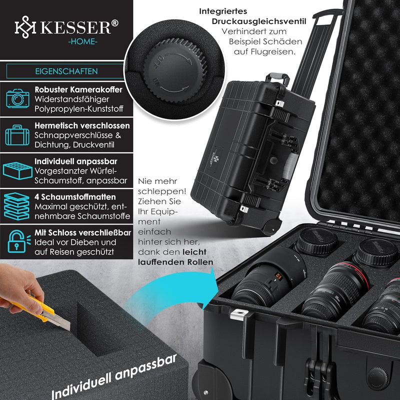 KESSER® Kamerakoffer Transportkoffer Fotokoffer Werkzeugkoffer mit Schaumstoff, Hartschalen-Universa
