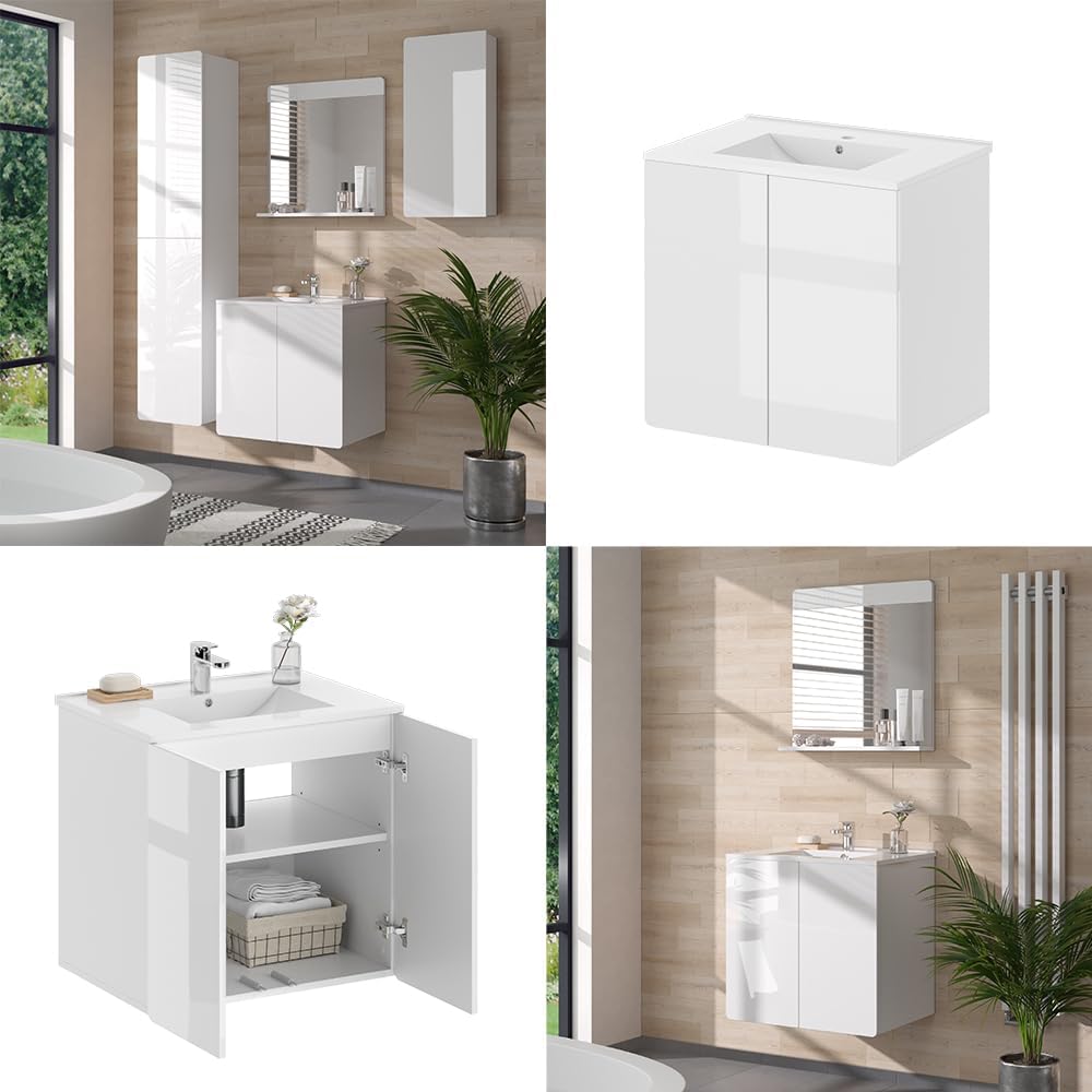 Vicco Waschbeckenunterschrank Izan, Weiss Hochglanz, 57 x 57.8 cm Badmöbel Set Izan 1, Badmöbel Set