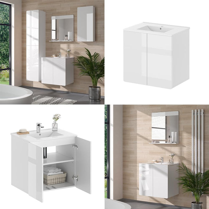 Vicco Waschbeckenunterschrank Izan, Weiss Hochglanz, 57 x 57.8 cm Badmöbel Set Izan 1, Badmöbel Set