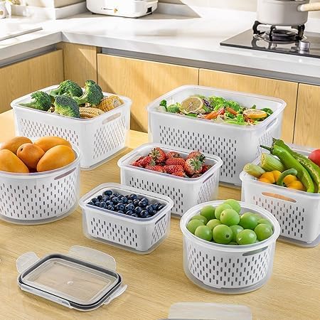 Plutuus Aufbewahrungsbehälter für Kühlschrank/Obst, BPA-frei, Kunststoff, mit Deckel und Sieb, für S