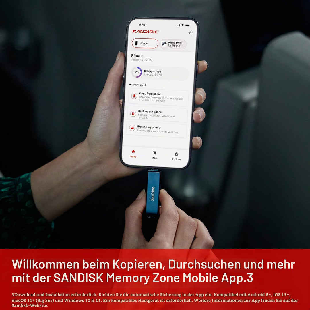 SANDISK Phone Drive, Flash-Laufwerk 2-in-1, iPhone Speicher 64GB (Für iPhone, iPad, PC &amp; Mac, Automa