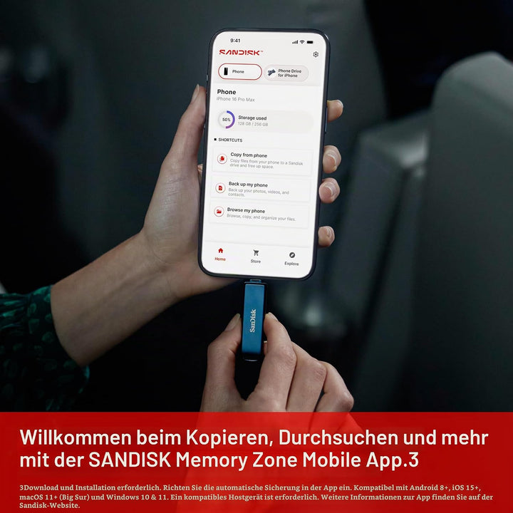 SANDISK Phone Drive, Flash-Laufwerk 2-in-1, iPhone Speicher 64GB (Für iPhone, iPad, PC &amp; Mac, Automa