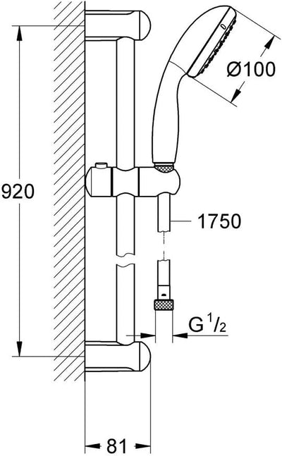 Grohe 27925001 Tempesta 100 Brausestangenset 1 Strahlart, chrom contemporary 1 Strahlart Mit Wassers